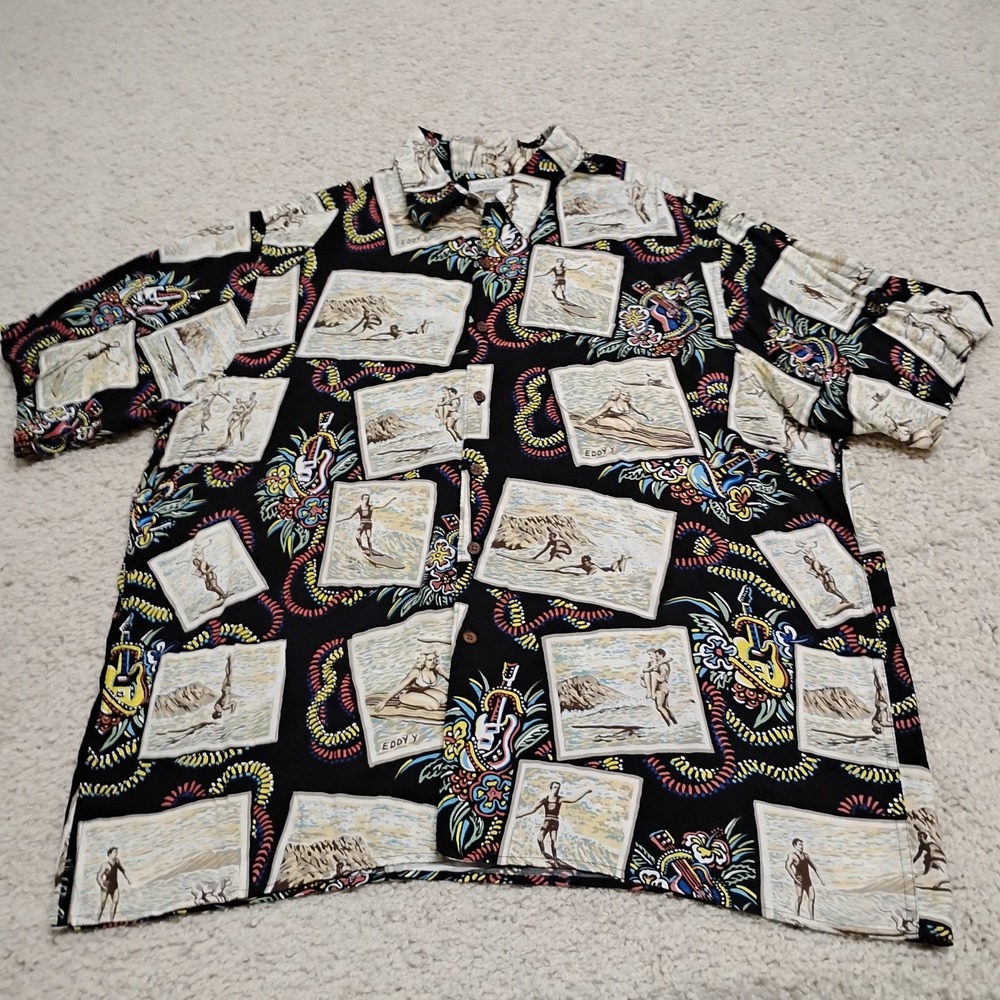 VTG Reyn Spooner Shirt Mens 2XL Multicolor Art of Eddy Rayon Hawaiian Beach Surf